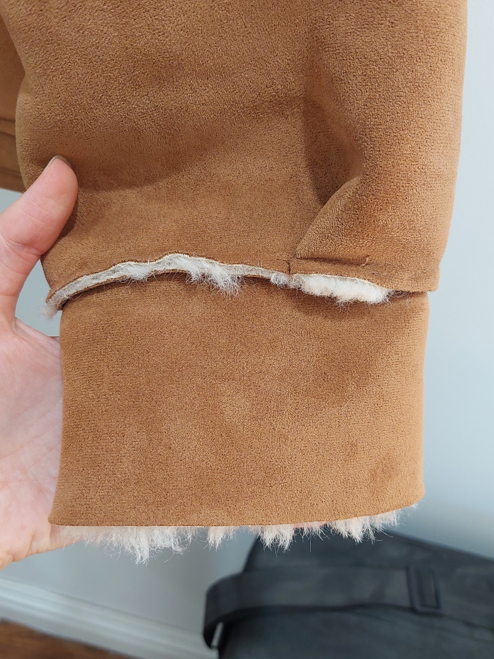 Zara Small Double Faced Cream Teddy Faux Shearling Jacket with Tan Trim - Picture 7 of 16